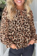 Khaki Leopard Print Tie Front Long Puff Sleeve Blouse