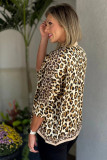 Khaki Mixed Leopard Patchwork 3/4 Sleeve Loose Shirt