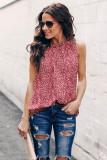 Fiery Red Leopard Print Ruffled Neck Tank Top