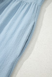 Sky Blue Ruffled Flutter Sleeve Square Neck Textured Tiered Maxi Dress