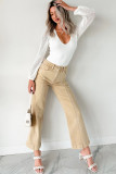 Apricot Solid Color Seamed Center Wide Leg Cropped Jeans
