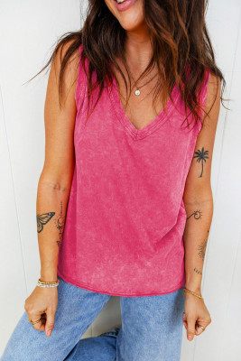 Rose Red Mineral Wash V Neck Tank Top