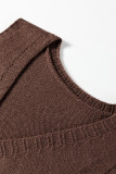 Dark Brown Ribbed Deep V Neckline Front Pocketed Loose Tunic Sweater Vest
