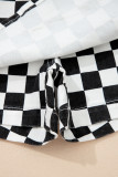 Black Checkered Print Overlap Denim Shorts