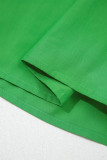 Bright Green Color Block Detail Split Neck Short Puff Sleeve Ruffle Hem Mini Dress