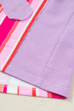 Pink Striped Color Block Flower Patched Half Sleeve Loose Top