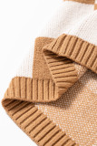 Light French Beige Colorblock Plaid Pattern Ribbed Trim Sweater Tank Top