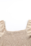 Apricot Short Bubble Sleeve Smocked Wide Leg Jumpsuit