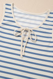 Sky Blue Stripe Tie V Neck Sleeveless Side Slit Midi Dress