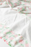 Green Contrast Neckline Ricrac Trim Floral Short Puff Sleeve Dress