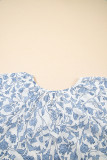 Sky Blue V-neck Short Sleeve Fashion Print Fantasy Fluttering Blouse