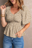 Floral Print Puff Sleeve Smocked Top