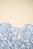 Sky Blue V-neck Short Sleeve Fashion Print Fantasy Fluttering Blouse