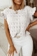 White Ruffle Short Sleeves Cable Knit Textured Top