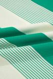 Green Stripe Mixed Print Crew Neck Cap Sleeve T Shirt