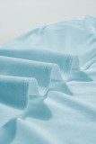 Mist Blue Seamed Detail Contrast Lace Raglan Sleeve Tee