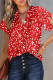 Red Polka Dot Print Frilly Smocked Neck Short Sleeve Blouse