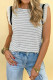 Black Stripe Contrasted Ruffle Trim Casual Tank Top