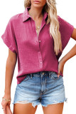 Rose Crinkle Cotton Loose Short Sleeve Shirt