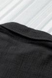 Black Crinkle Cotton Loose Short Sleeve Shirt
