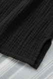 Black Crinkle Cotton Loose Short Sleeve Shirt
