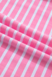 Pink Stripe Round Neck Drop Shoulder Short Sleeve Loose Top