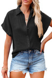 Black Crinkle Cotton Loose Short Sleeve Shirt