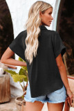 Black Crinkle Cotton Loose Short Sleeve Shirt