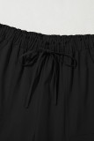 Black Solid Color Drawstring Elastic Waist Casual Loose Pants