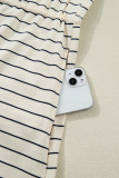 Beige Stripe Drawstring Tunic Tank Mini Dress with Pockets