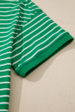 Green Stripe Ribbed Patchwork Seam Detail Half Sleeve Tee