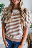 Khaki Stripe Short Bubble Sleeve T Shirt