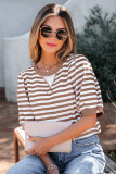 Khaki Stripe Short Bubble Sleeve T Shirt