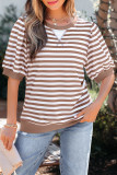 Khaki Stripe Short Bubble Sleeve T Shirt