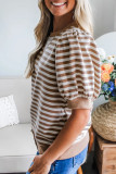 Khaki Stripe Short Bubble Sleeve T Shirt