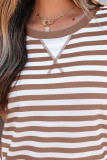 Khaki Stripe Short Bubble Sleeve T Shirt