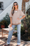 Khaki Stripe Short Bubble Sleeve T Shirt