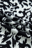 Black Damask Print Ruffled Color Block Detail Half Sleeve Blouse