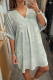 Meadow Mist Green Metallic V Neck Half Sleeve Loose Mini Dress