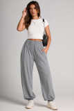 Gray Smocked High Waist Joggers
