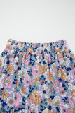 Pink Floral Print Lace-up High Waist Ruffle Hem Maxi Skirt