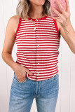 Red Stripe Buttoned Ribbed Knit Tank Top