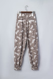 Khaki Western Cactus Cowgirl Hat Boot Printed Vintage Drawstring Jogger Pants