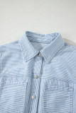 Sky Blue Stripe Collared Button Front Sleeveless Denim Mini Dress