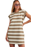Khaki Stripe Cap Sleeve Shift T Shirt Dress