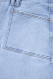 Beau Blue Loose Straight Leg Cropped High Waist Jeans