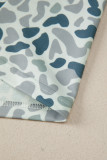 Gray Camouflage Print Single Chest Pocket V Neck Tee