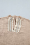 Parchment Crochet Lace Accent Pullover Rolled Short Sleeve Blouse
