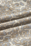 Khaki Raw Edge Leopard Print Denim Shorts