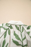 Green Leaf Print Short Balloon Sleeve Shirt